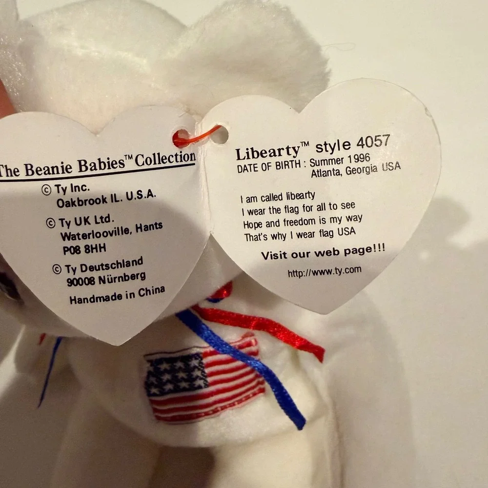 Ty Beanie Babies Libearty the Bear 1996 Set of 2 White American Flag Plush 4057